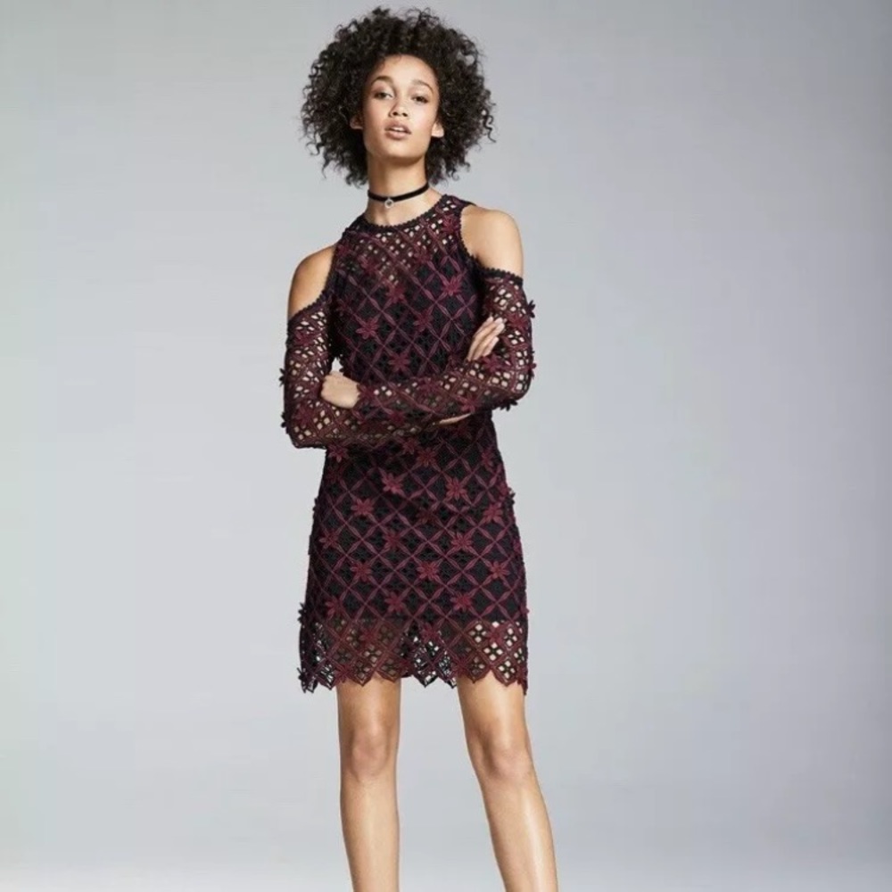 SELF-PORTRAIT Floral Guipure Cold Shoulder Dress - Picture 2 of 13